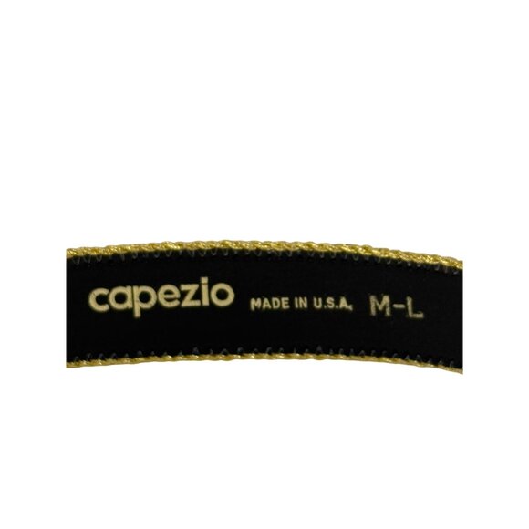 Capezio Womens Vtg Tapestry Belt Metallic Gold Geometric Patina Metal Buckle M/L - Picture 4 of 7